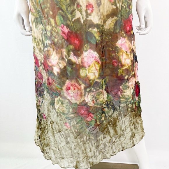 Queen Mulock Dress Floral Silk Chiffon Midi Sleeveless Size S Roses Romantic - Picture 8 of 14